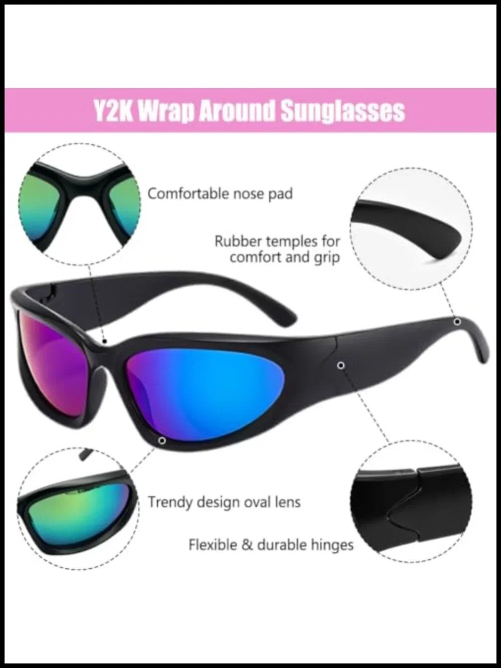3-Piece Polarized Wrap Around Sunglasses UV400 Protection Sport Shades Unisex